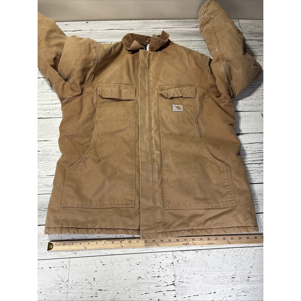 Men's Carhartt Brown Canvas Zip Jacket w/ Corduroy Collar, 48 Tall. C03 BRN READ - Picture 4 of 16